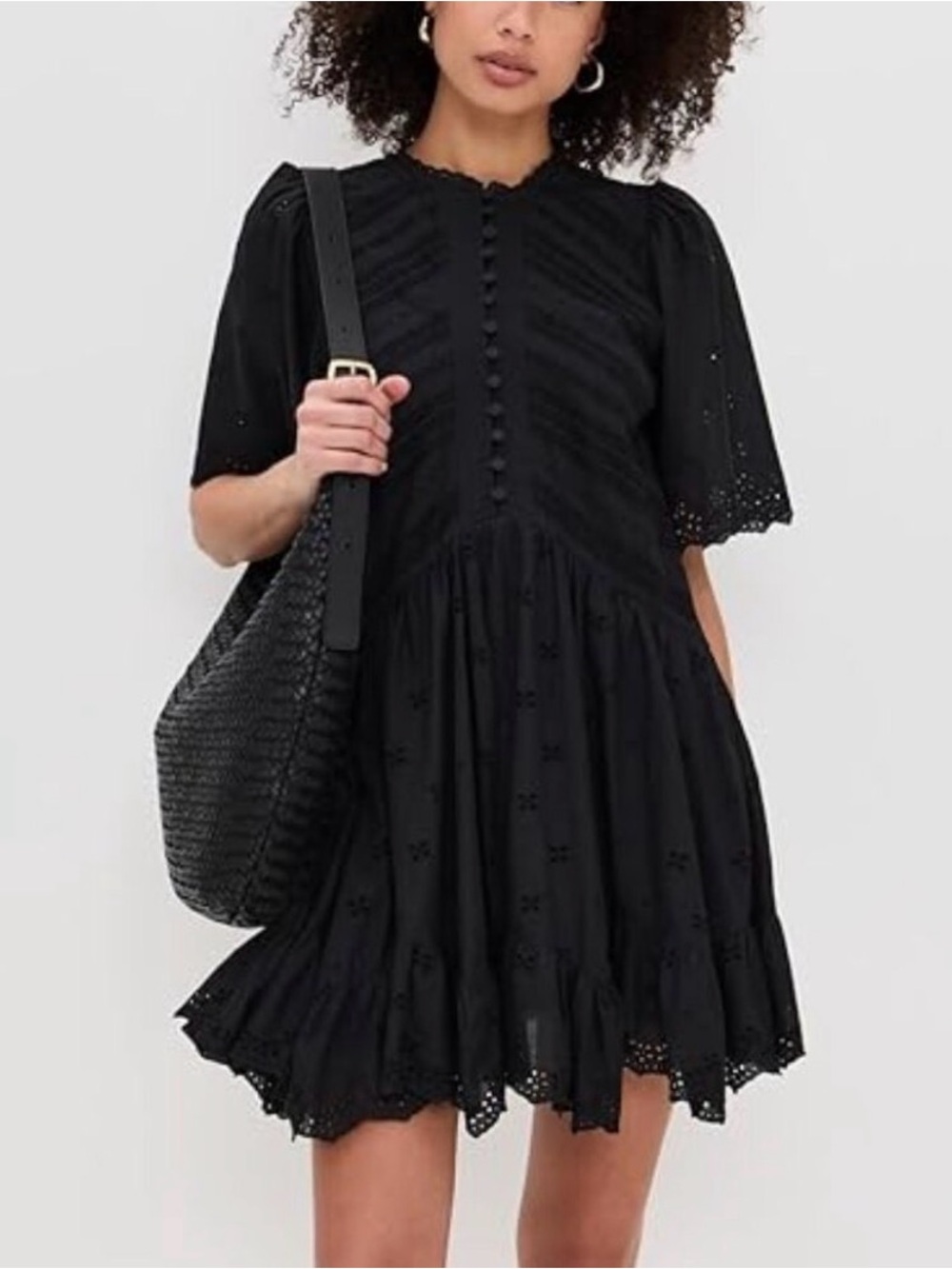 Madewell Black Eyelet Button-Front Mini Dress